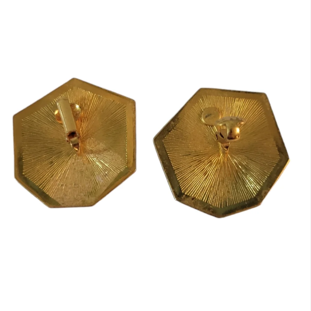 Vintage Enameled Hexagon Shaped clip earrings